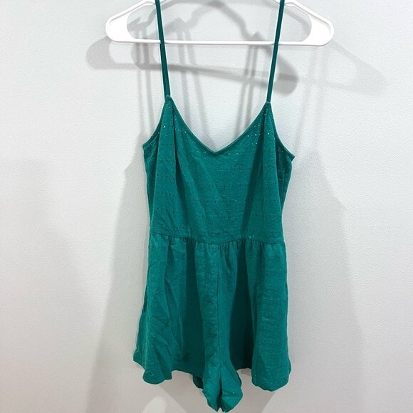 H&M emerald green eyelet cotton romper size 8 - Picture 2 of 6